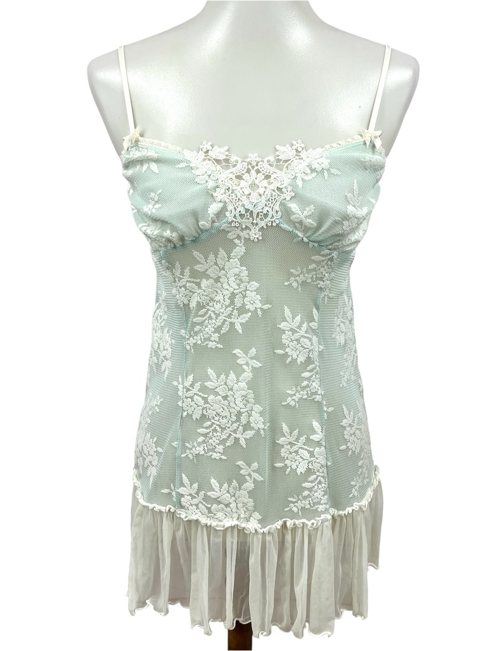 Jonquil In Bloom Mint Green Sheer Lace Chemise Slip Nightgown